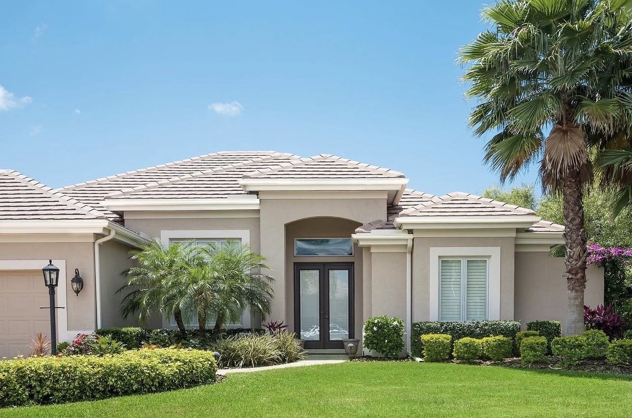 Modern stucco home with clean exterior paint finish